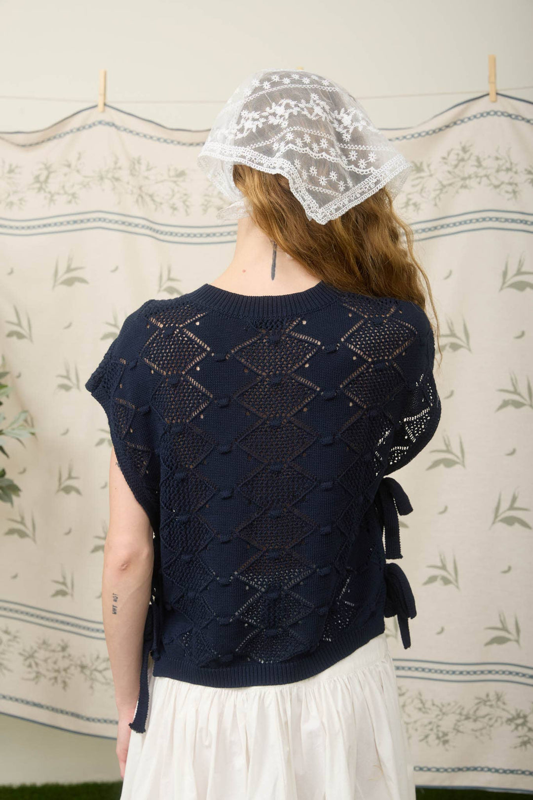Women's Short Sleeve - CLIP DOT SHORT SLEEVE SIDE TIE CROCHET SWEATER - - Cultured Cloths Apparel