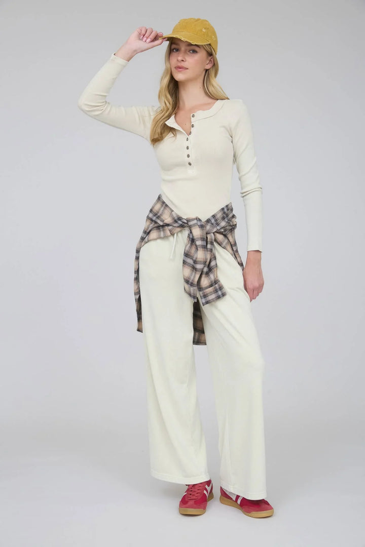 WASHED WIDE LEG DRAWSTRING LOUNGE PANTS