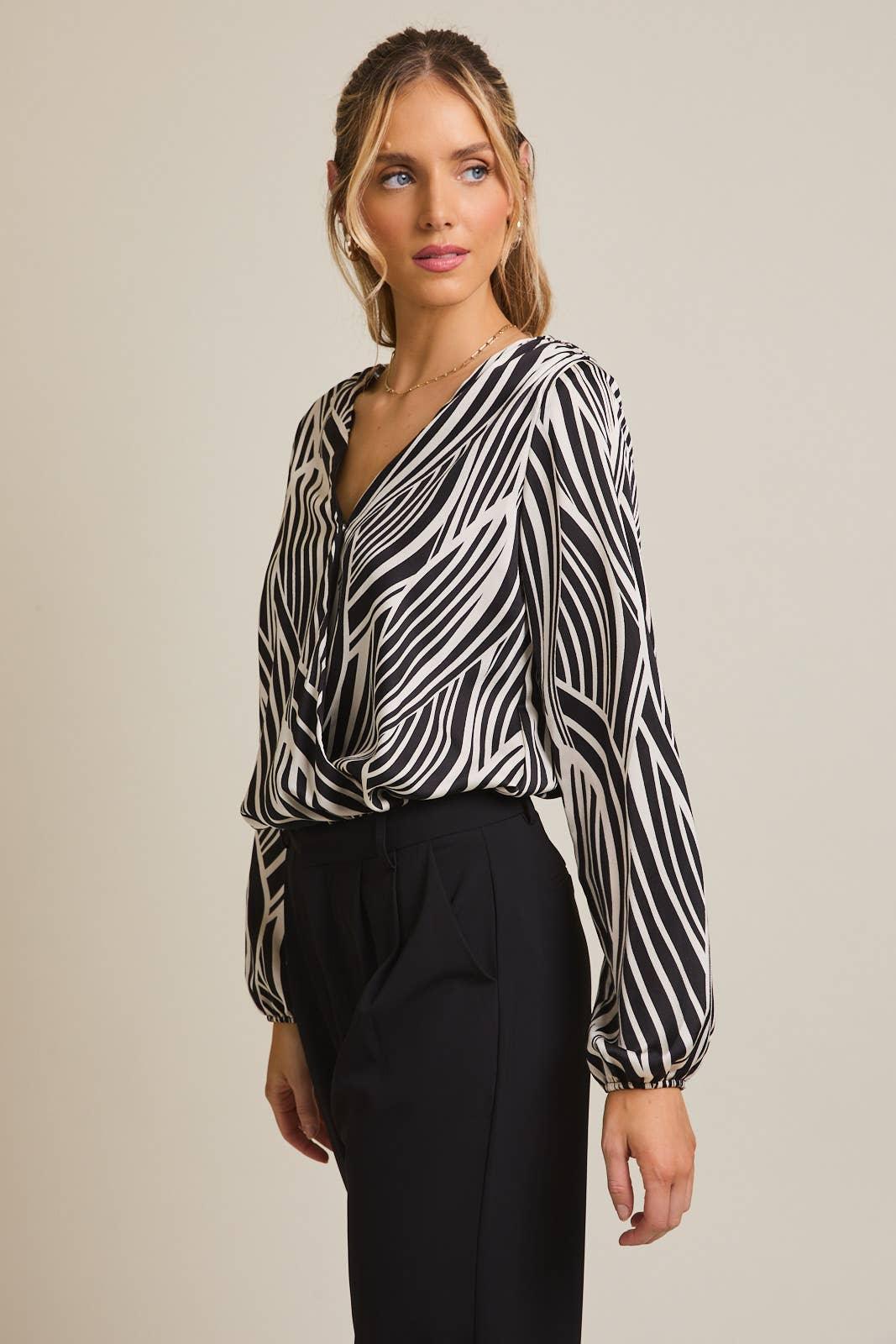 Women's Long Sleeve - JALISA LONG SLEEVE SHOULDER SHIRRING SURPLICE BODYSUIT - - Cultured Cloths Apparel