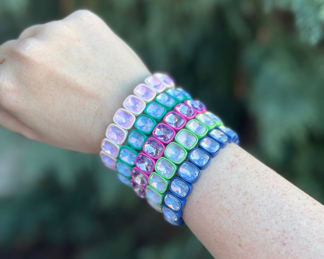 Accessories, Bracelets - Enamel Stretch Bracelet - Square Gems - Layla - Asst Colors - - Cultured Cloths Apparel