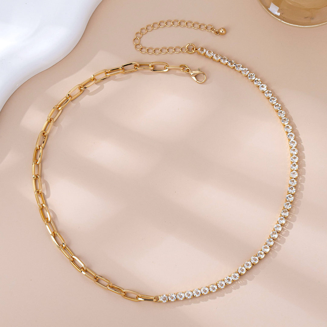 Accessories, Necklaces - Dual Necklace-Half Rhinestones & Half Link Chain | 80N92669 - - Cultured Cloths Apparel