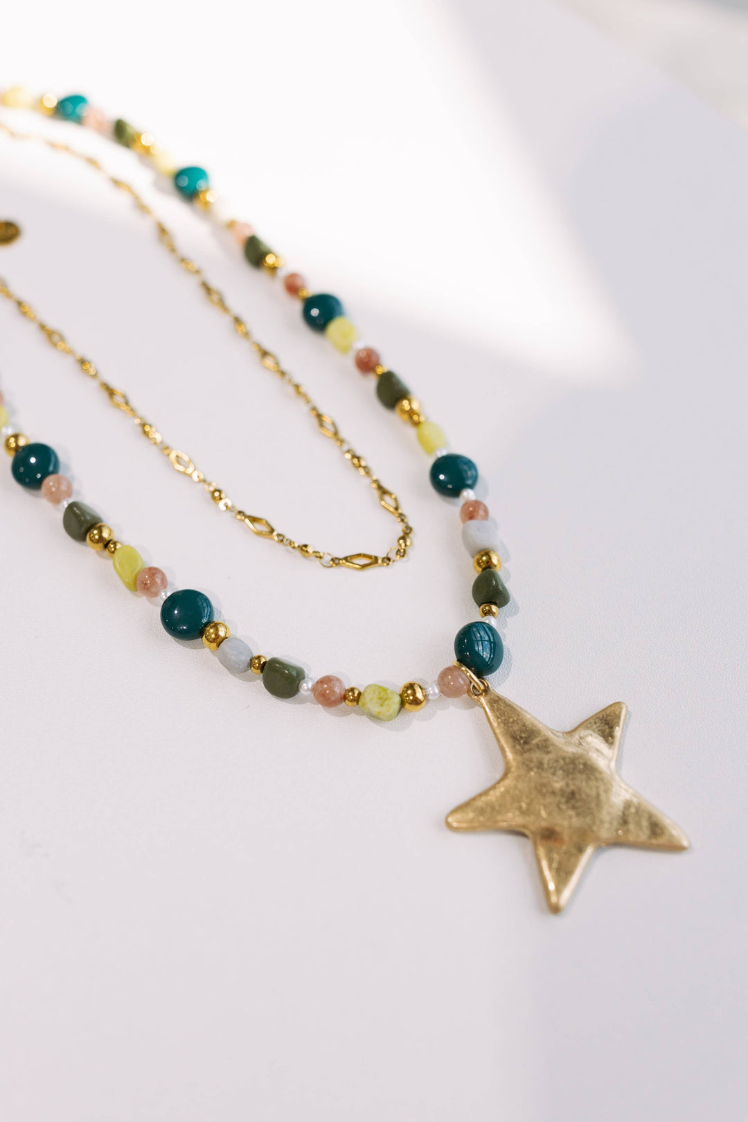 Ziggy Star Layered Necklace - Green