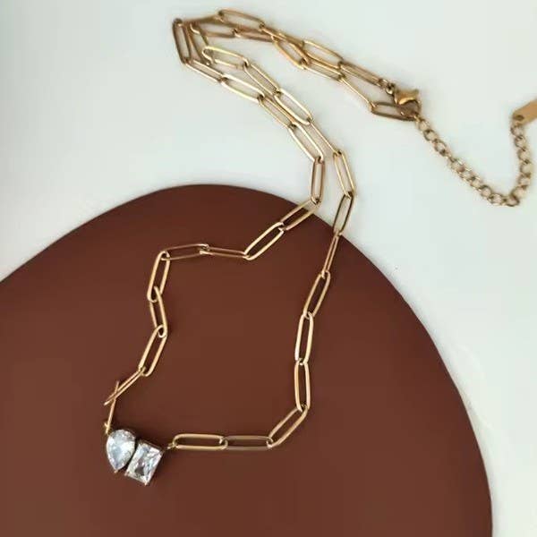 Accessories, Necklaces - 18K STAINLESS STEEL TARNISH FREE RHIN NECKLACE | 40NK9634 - - Cultured Cloths Apparel