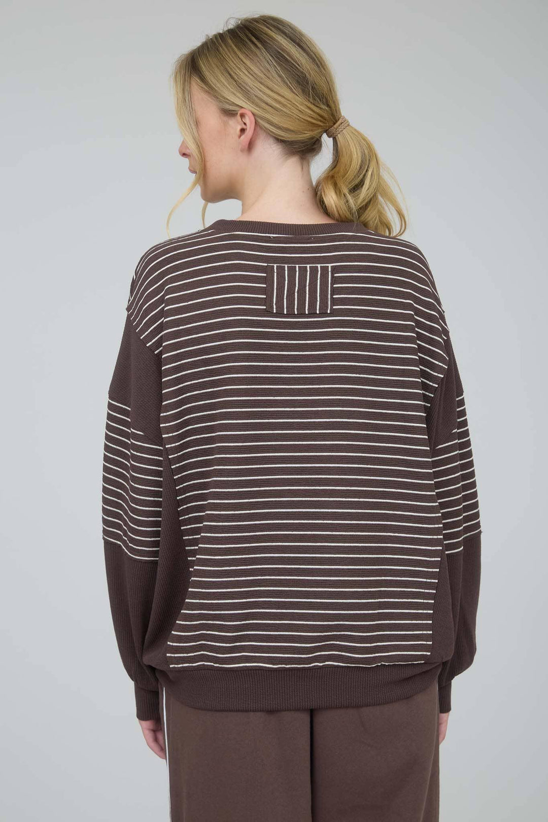 Women's Long Sleeve - CONTRAST STRIPE RAW EDGE LONG SLEEVE KNIT TOP - - Cultured Cloths Apparel