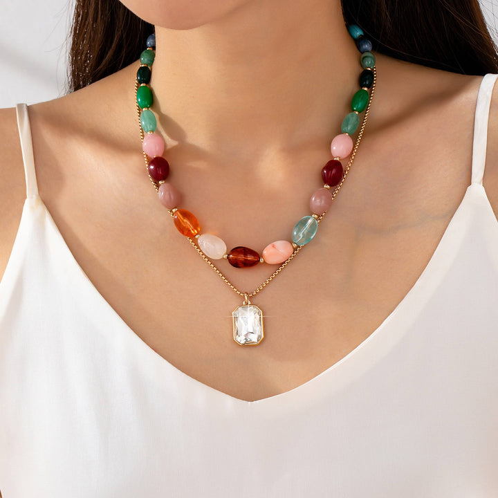 Accessories, Necklaces - Multi-Color Stone & Crystal Pendant Necklace | 80N92955 - MULTI - Cultured Cloths Apparel