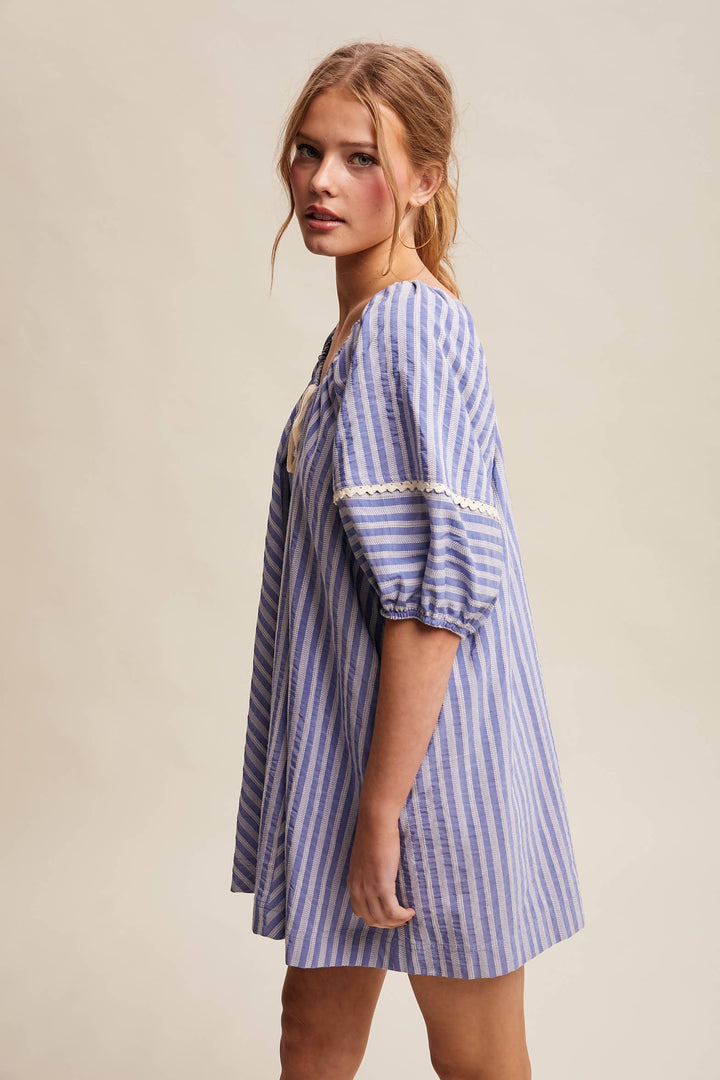 Romper - Striped Puff Sleeve Romper - - Cultured Cloths Apparel