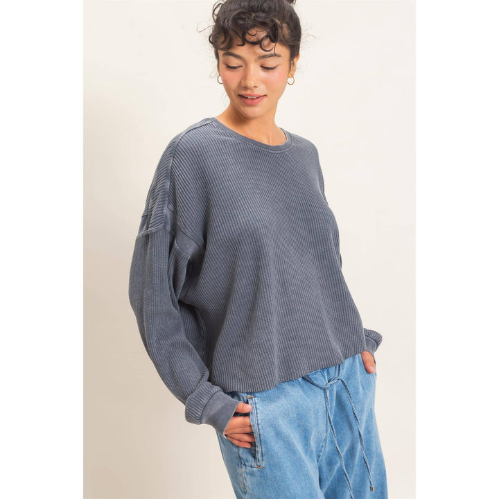 Mineral Wash Waffle Open Back Top