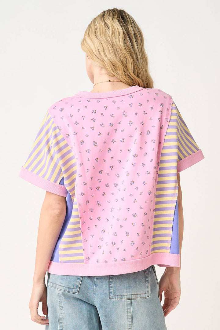 Women's Short Sleeve - PATCHWORK COLOR BLOCK SHORT SLEEVE TOP - - Cultured Cloths Apparel