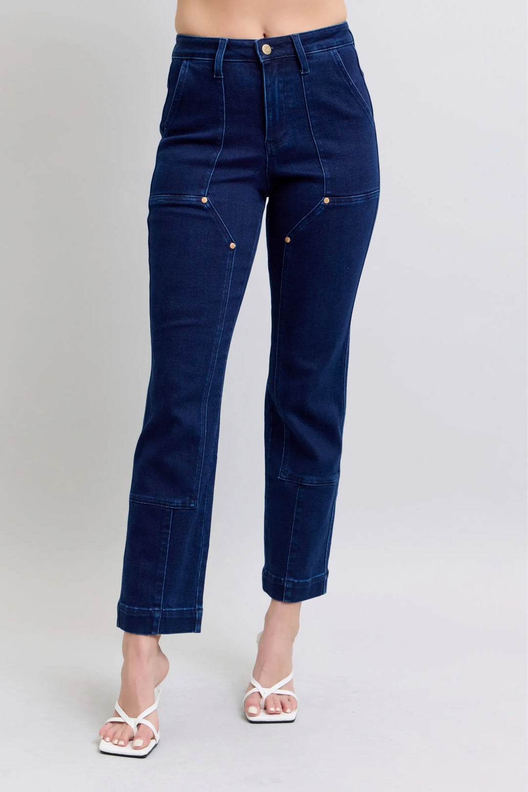 Denim - Judy Blue Full Size Hw Work Wear Knee Patch Straight Jeans Plus Size - - Cultured Cloths Apparel
