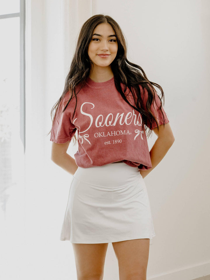 Graphic T-Shirts - OU Sooners Established Bows Crimson Comfort Colors Tee - - Cultured Cloths Apparel