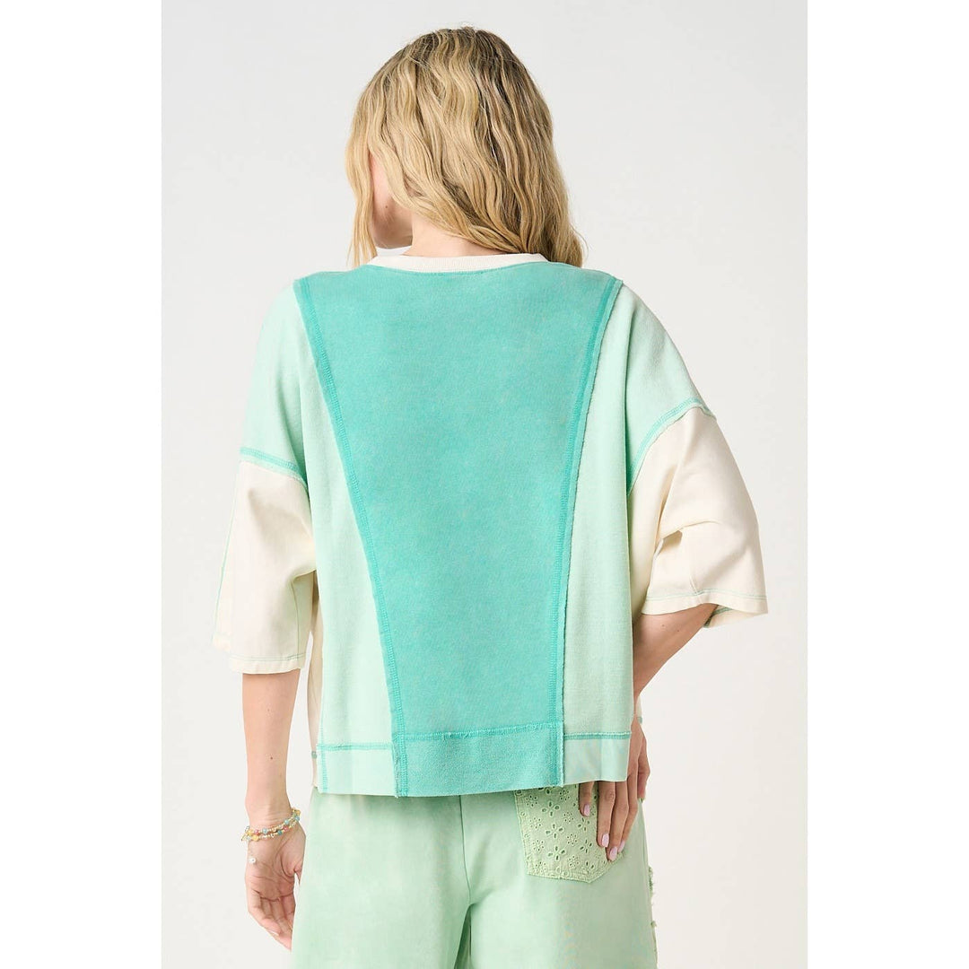 Women's Short Sleeve - MINERAL WASH COLOR BLOCK RELAXED FIT SHORT SLEEVE TOP - - Cultured Cloths Apparel