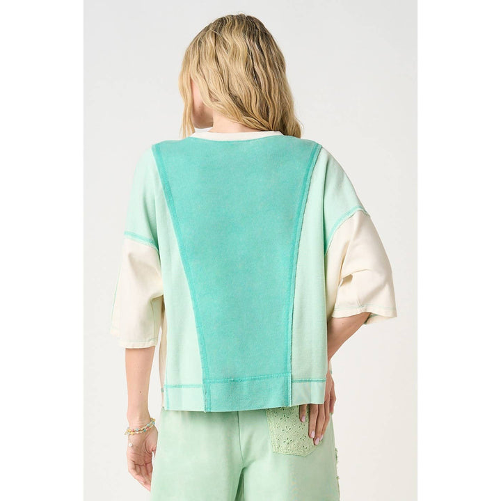 Women's Short Sleeve - MINERAL WASH COLOR BLOCK RELAXED FIT SHORT SLEEVE TOP - - Cultured Cloths Apparel