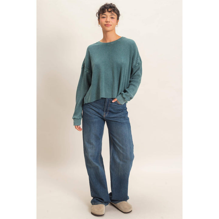 Mineral Wash Waffle Open Back Top