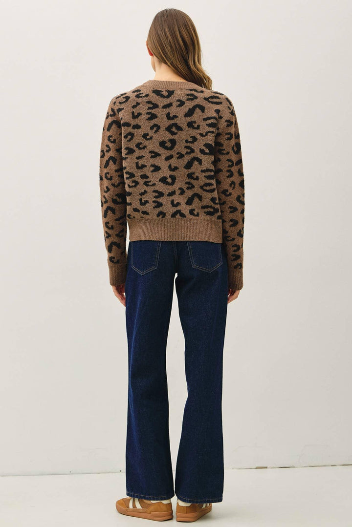 LEOPARD JACUARD CREWNECK SWEATER
