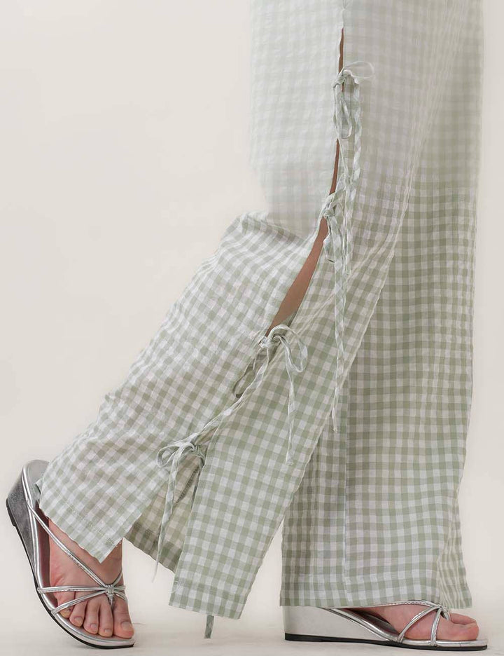 Pants - Bow Side Split Plaid Casual Pants - - Cultured Cloths Apparel