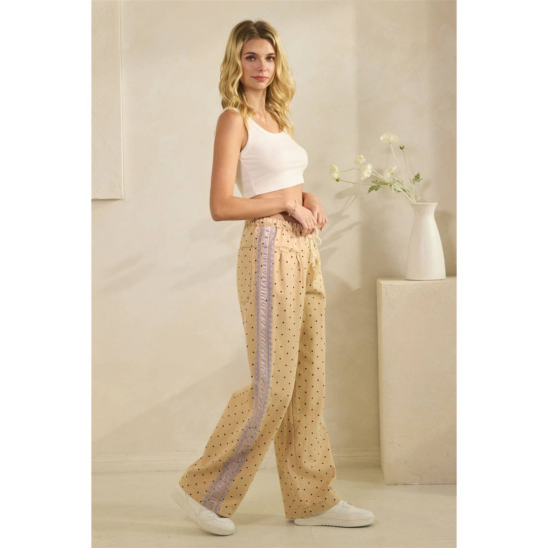 Polka Dot Pants with Satin Contrast Accents