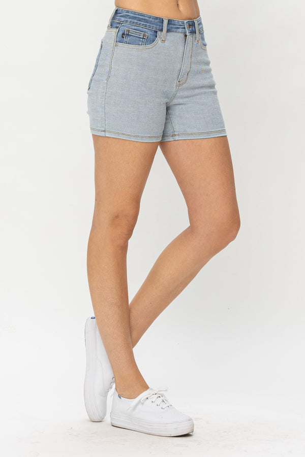 Women's Shorts - Judy Blue Full Size Color Block Denim Shorts -  - Cultured Cloths Apparel