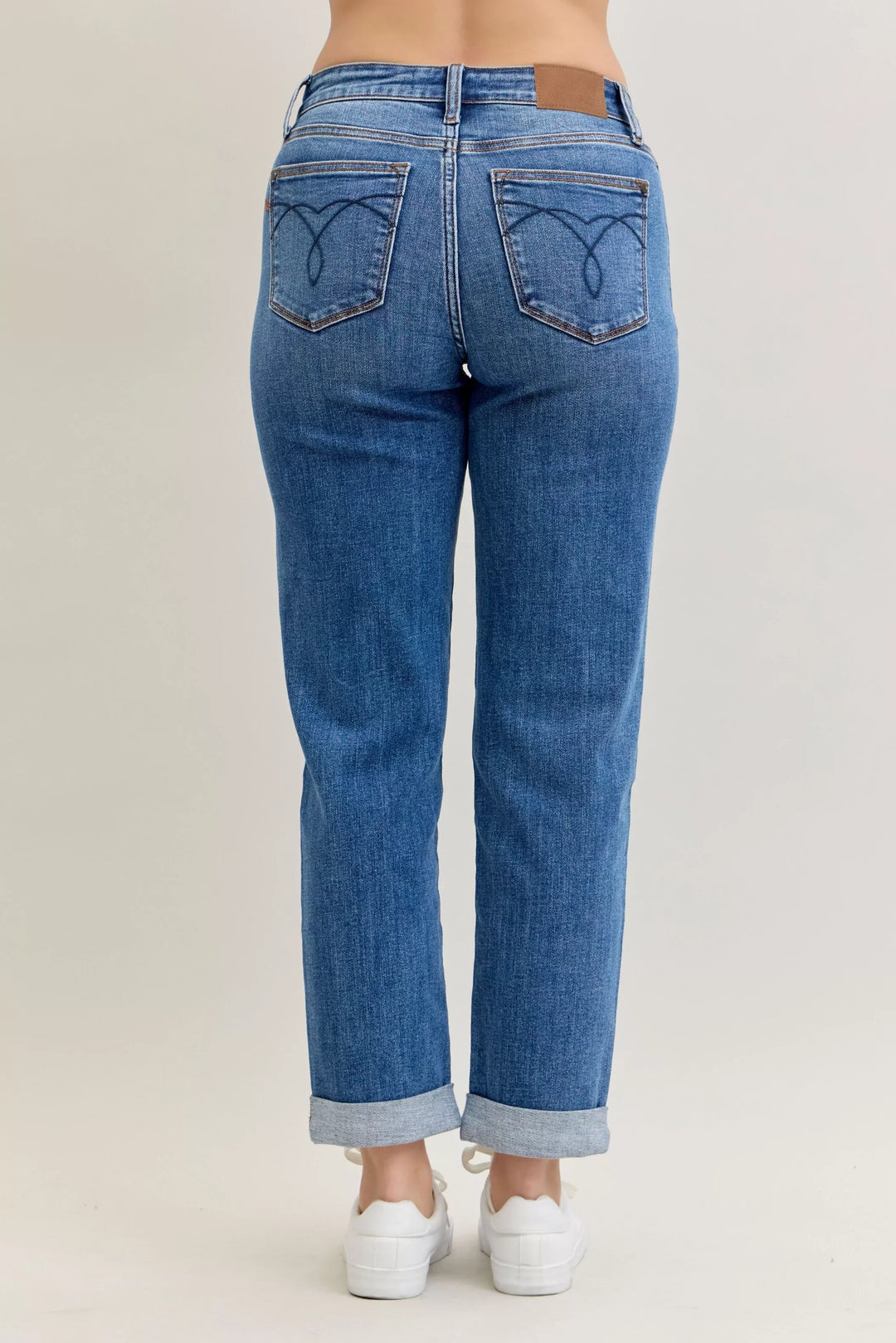 Denim - Judy Blue Full Size Mid Rise BF Classic Cuffed Jeans Plus Size - - Cultured Cloths Apparel