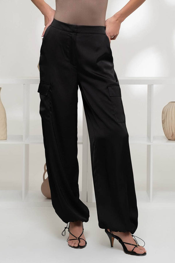 Denim - HIGH WAIST SATIN CARGO JOGGER PANTS -  - Cultured Cloths Apparel