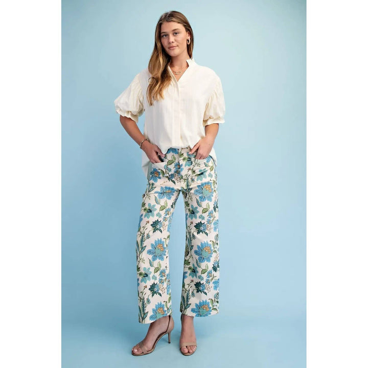 Pants - Floral Ankle Cropped Pants - - Cultured Cloths Apparel