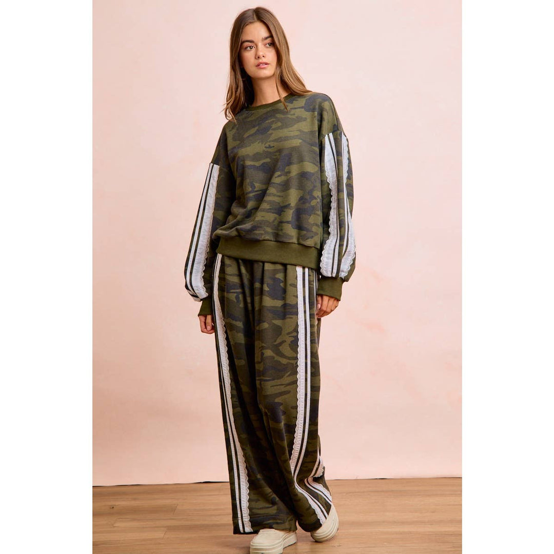 Pants - CAMOUFLAGE FRENCH TERRY LACE CONTRAST SWEATPANTS - - Cultured Cloths Apparel