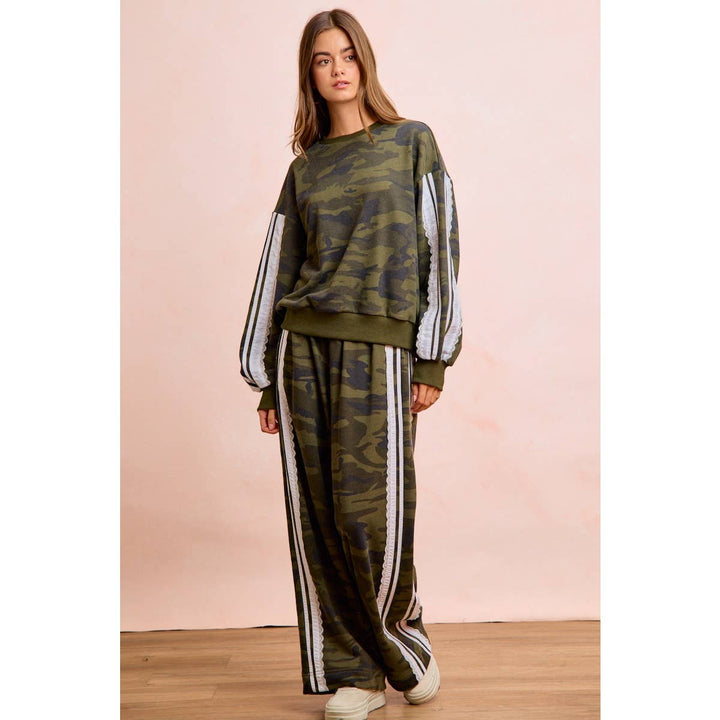 Pants - CAMOUFLAGE FRENCH TERRY LACE CONTRAST SWEATPANTS - - Cultured Cloths Apparel