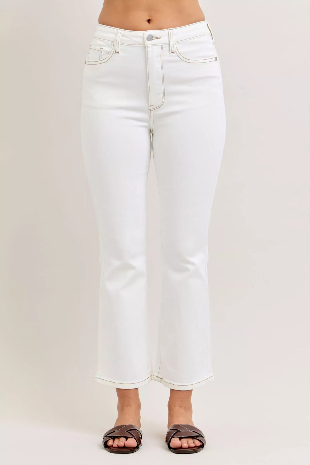Denim - Judy Blue Contrast Stitching Cropped Flare Jeans - WHT - Cultured Cloths Apparel