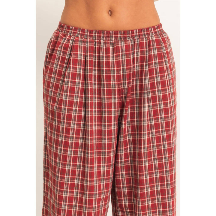 Elastic Waist Plaid Pants