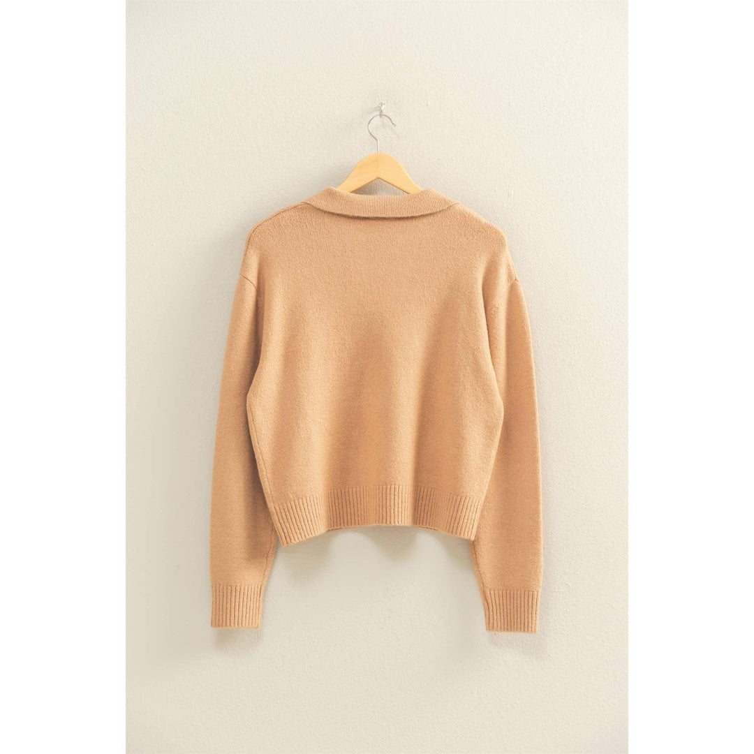Women's Sweaters - Collared V Neck Sweater - - Cultured Cloths Apparel