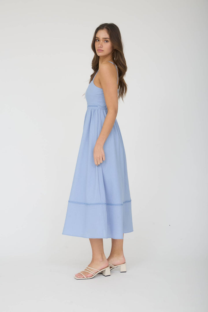 LINE LACE TRIM SLEEVELESS MIDI DRESS