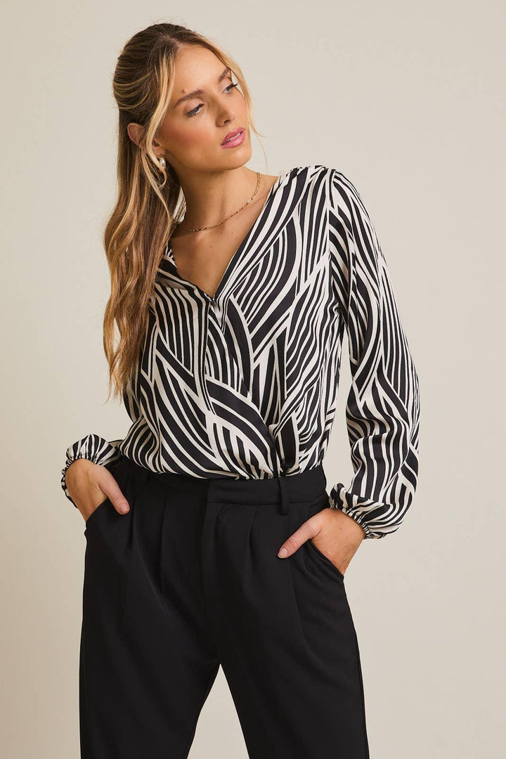 Women's Long Sleeve - JALISA LONG SLEEVE SHOULDER SHIRRING SURPLICE BODYSUIT - - Cultured Cloths Apparel