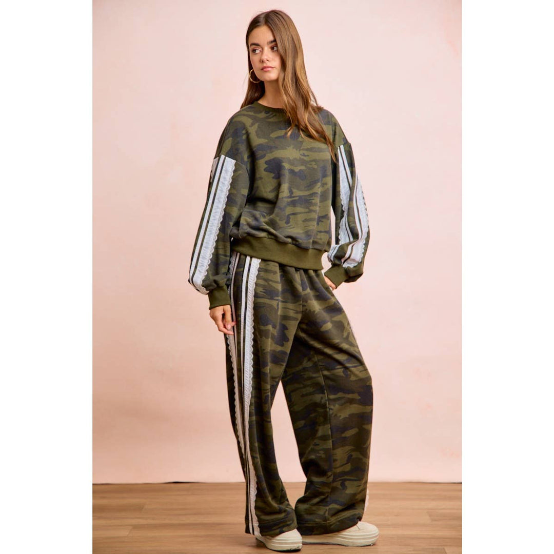 Pants - CAMOUFLAGE FRENCH TERRY LACE CONTRAST SWEATPANTS - - Cultured Cloths Apparel