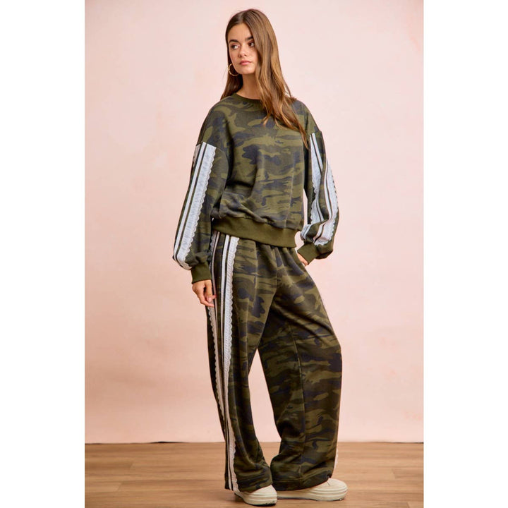 Pants - CAMOUFLAGE FRENCH TERRY LACE CONTRAST SWEATPANTS - - Cultured Cloths Apparel