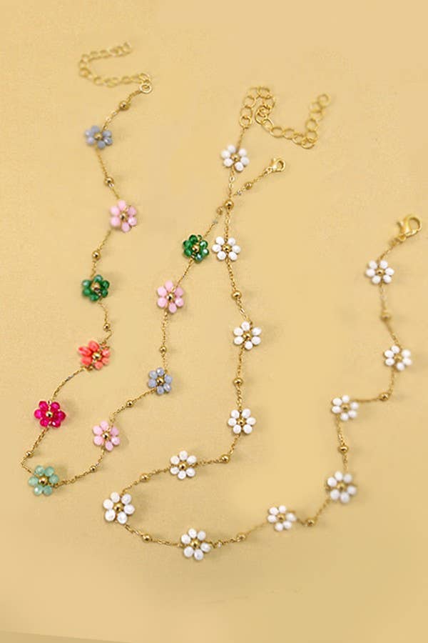 Accessories, Necklaces - SUMMER MULTI BEADED FLOWER CHARM NECKLACE | 40NK308 - - Cultured Cloths Apparel
