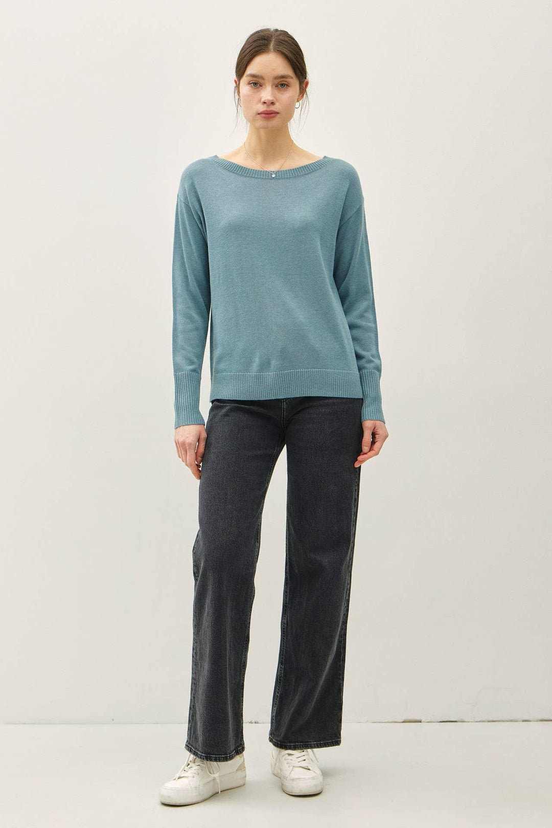 WOOL BLENDED ULTRA SOFT BOAT NECK BASIC SWEATER