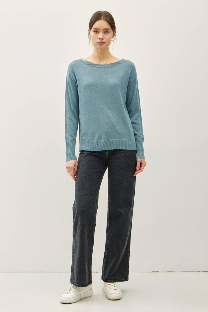 WOOL BLENDED ULTRA SOFT BOAT NECK BASIC SWEATER