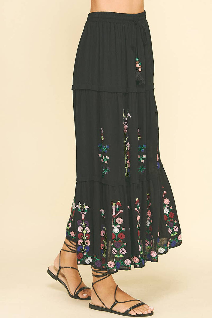 Skirts - FLORAL EMBROIDERED MAXI SKIRTS - - Cultured Cloths Apparel