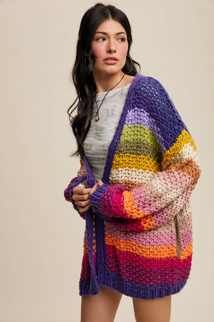 Women's Sweaters - Rainbow Hand-Crochet Open Cardigan - - Cultured Cloths Apparel