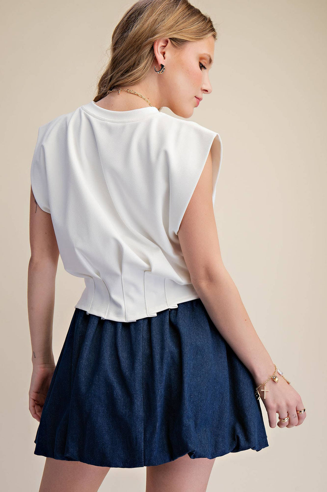 - Pleated Waist Minimalist Chic Modern Crop Top - - Cultured Cloths Apparel