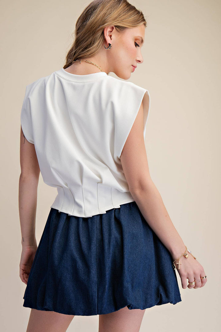 - Pleated Waist Minimalist Chic Modern Crop Top - - Cultured Cloths Apparel