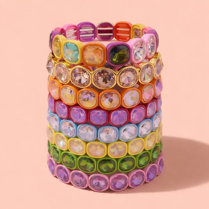 Accessories, Bracelets - Enamel Stretch Bracelet - Rounded Gems - Elise - Asst Colors - - Cultured Cloths Apparel