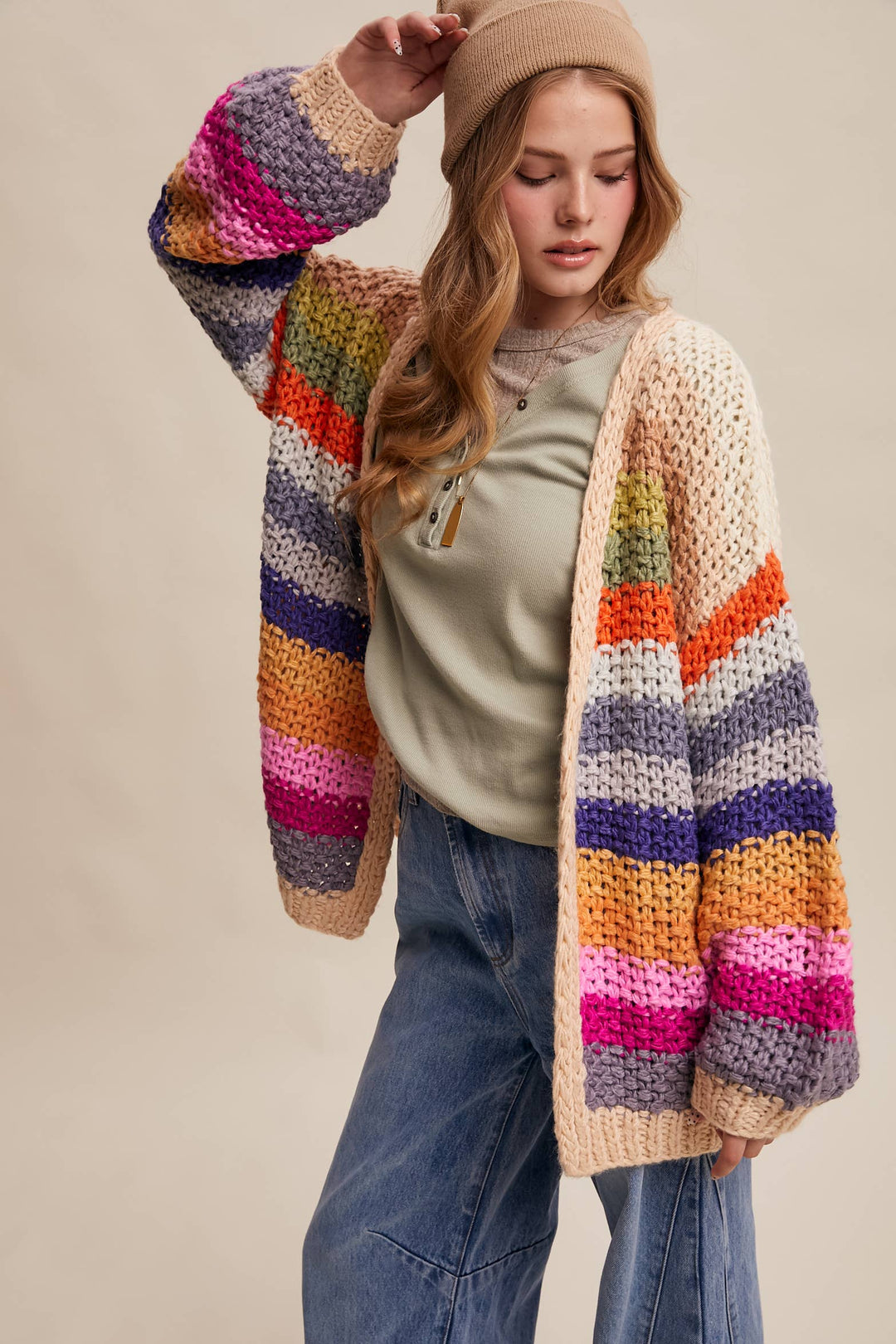 Women's Sweaters - Rainbow Hand-Crochet Open Cardigan - - Cultured Cloths Apparel