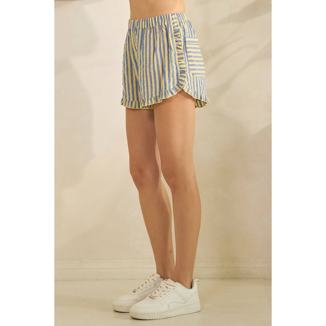 Shorts - Boho Stripe Ruffle Lounge Shorts - - Cultured Cloths Apparel