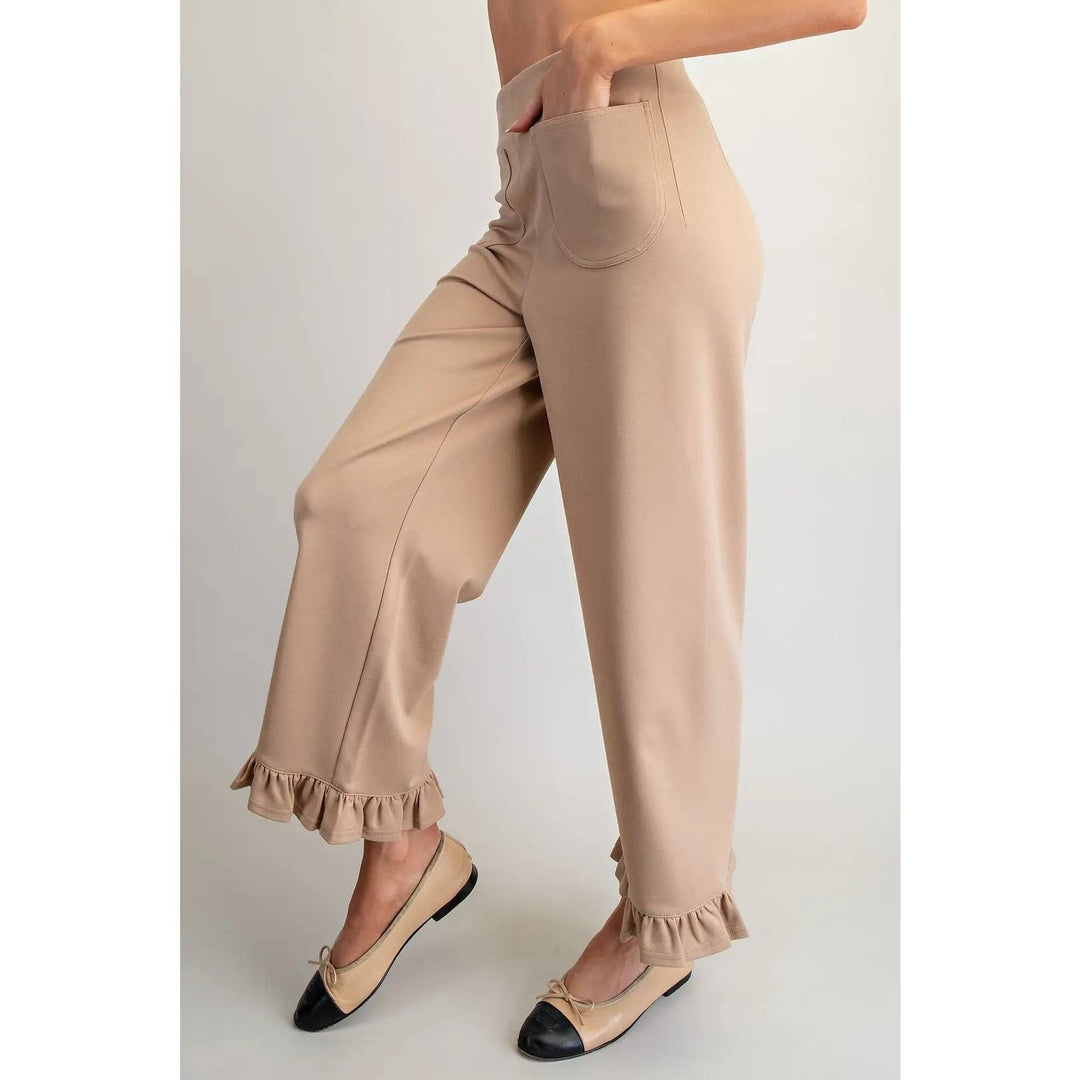 Pants - Straight Leg Ruffled Hem Pants - - Cultured Cloths Apparel