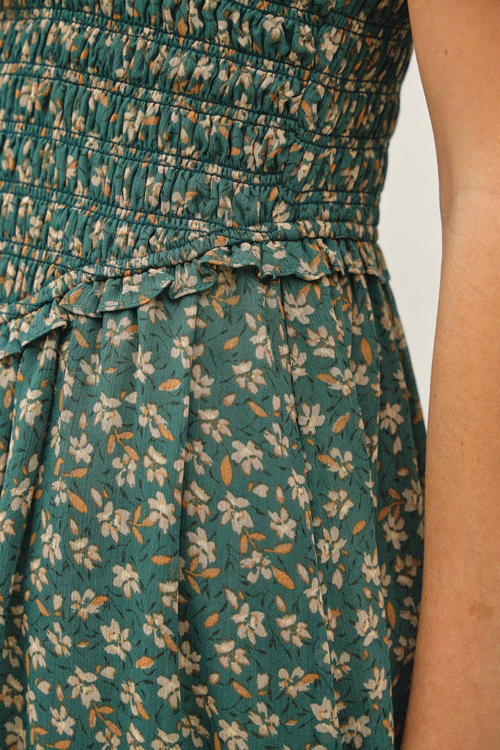 Dresses - FLORAL PRINTED SMOCKE BODICE MIDI DRESS - - Cultured Cloths Apparel