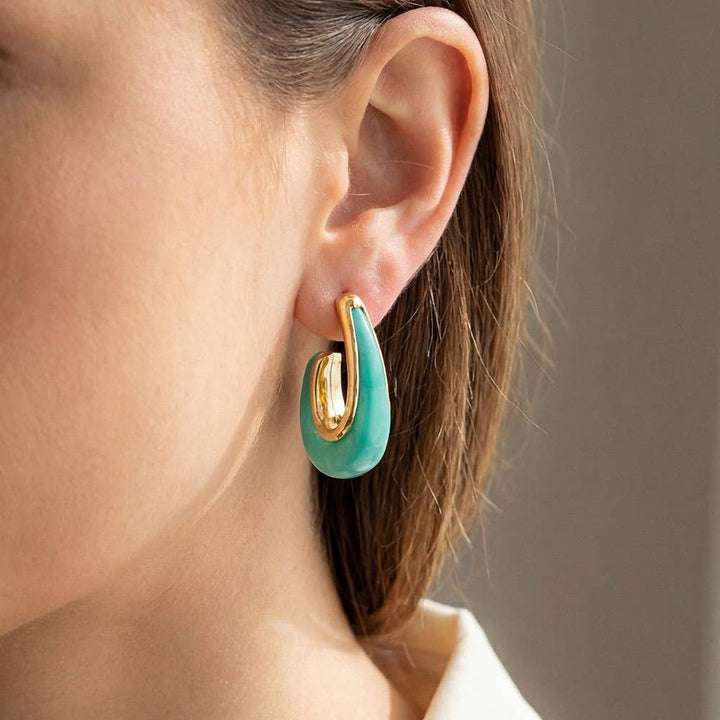 Accessories, Earrings - Gold Dipped Marble Resin Oval Hoop Earrings - - Cultured Cloths Apparel