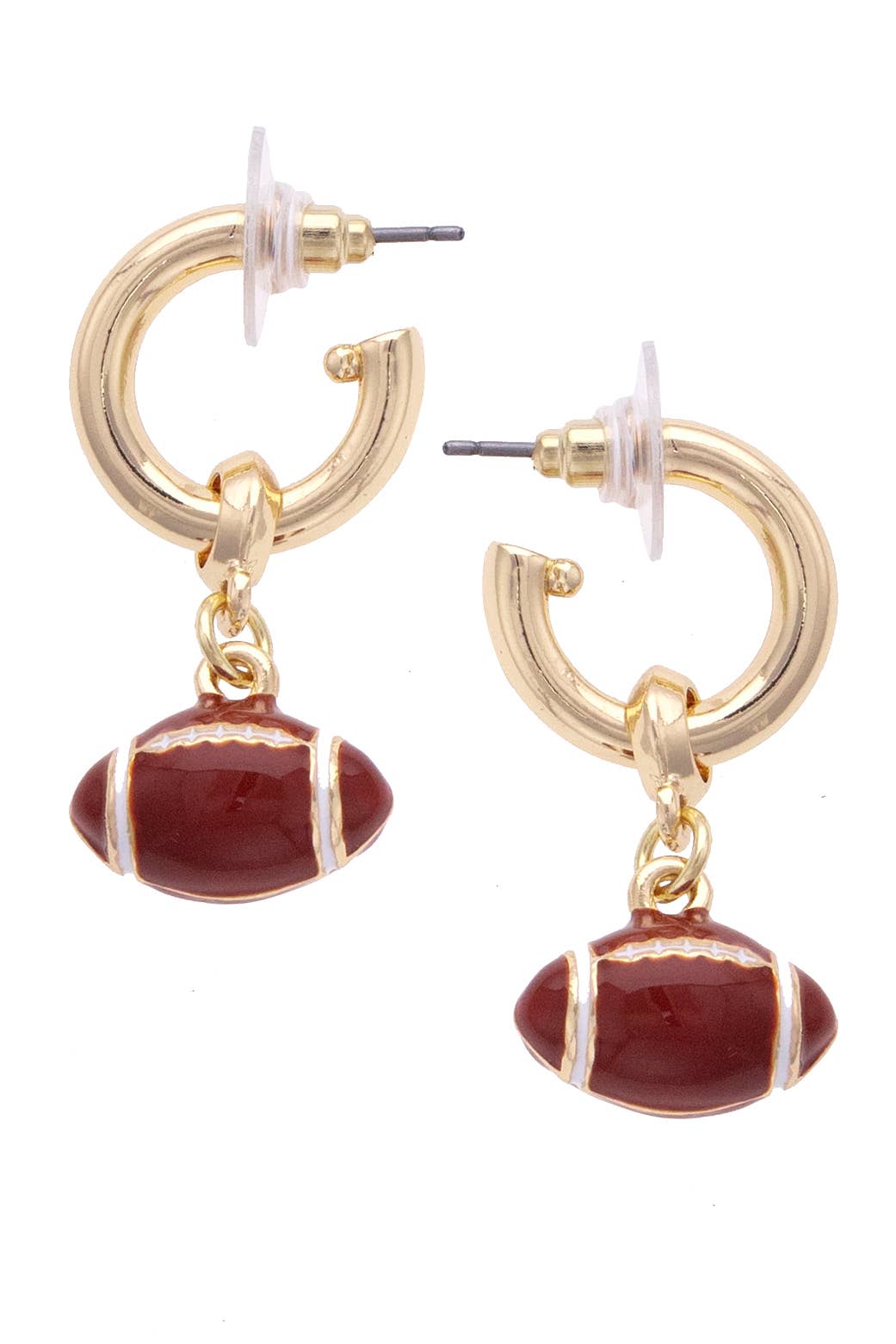 Accessories, Earrings - Football Enamel Drop Hoop Earrings in Brown/White - - Cultured Cloths Apparel
