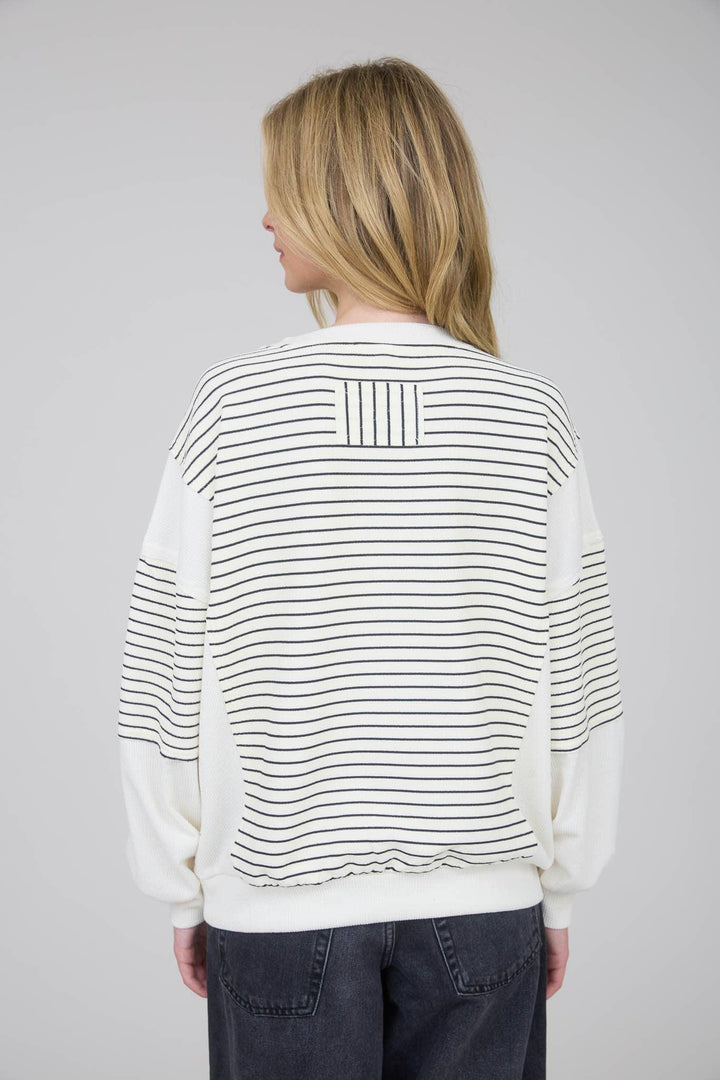 Women's Long Sleeve - CONTRAST STRIPE RAW EDGE LONG SLEEVE KNIT TOP - - Cultured Cloths Apparel