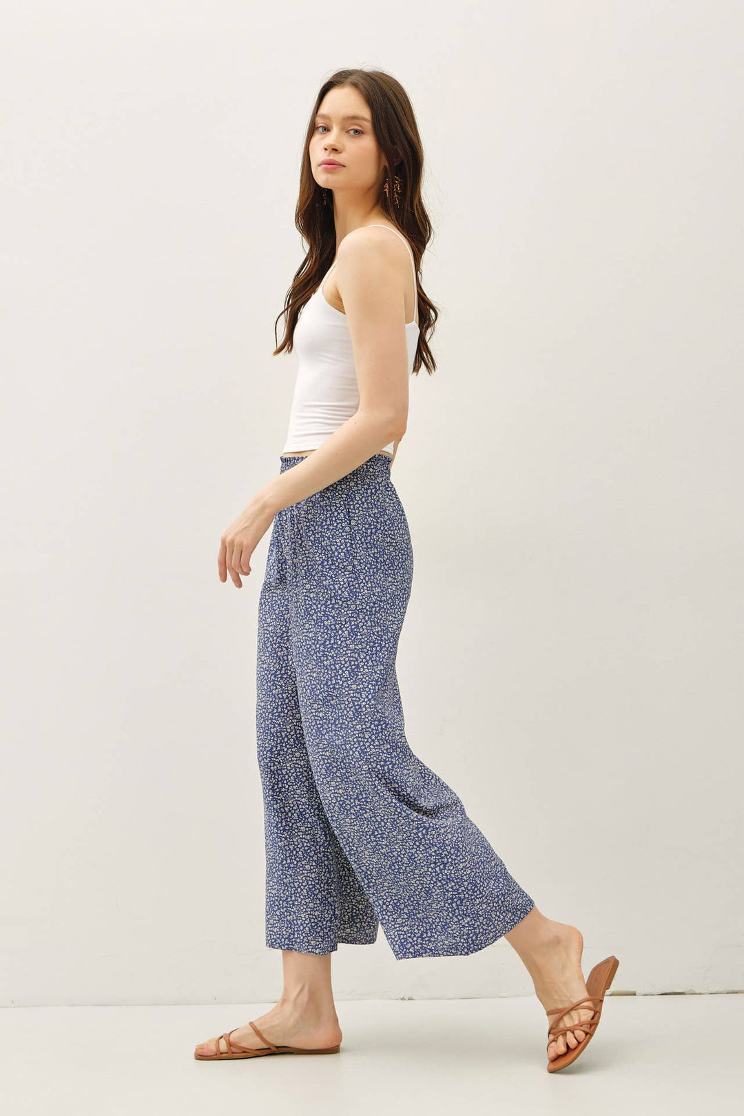Pants - DITSY PRINTED CROP PANTS W/ ELASTIC WAISTBAND - - Cultured Cloths Apparel