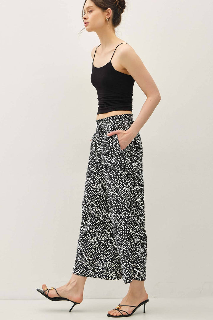Pants - DITSY PRINTED CROP PANTS W/ ELASTIC WAISTBAND - - Cultured Cloths Apparel
